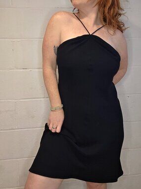 Vintage Whimsygoth Operacore McBling Goth Vampire Halter Little Black Dress